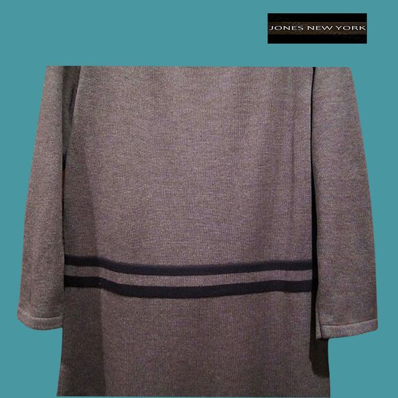 JONES NEW YORK NEW Minimalist Chic Geometric Stripe 3/4-Sleeve Sweater Dress - Picture 9 of 12